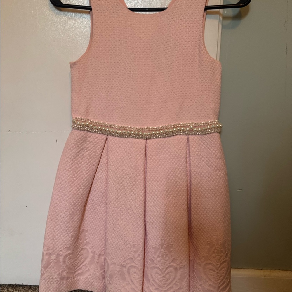 Charming Pink Sleeveless Kids Dress with Embellished Waist